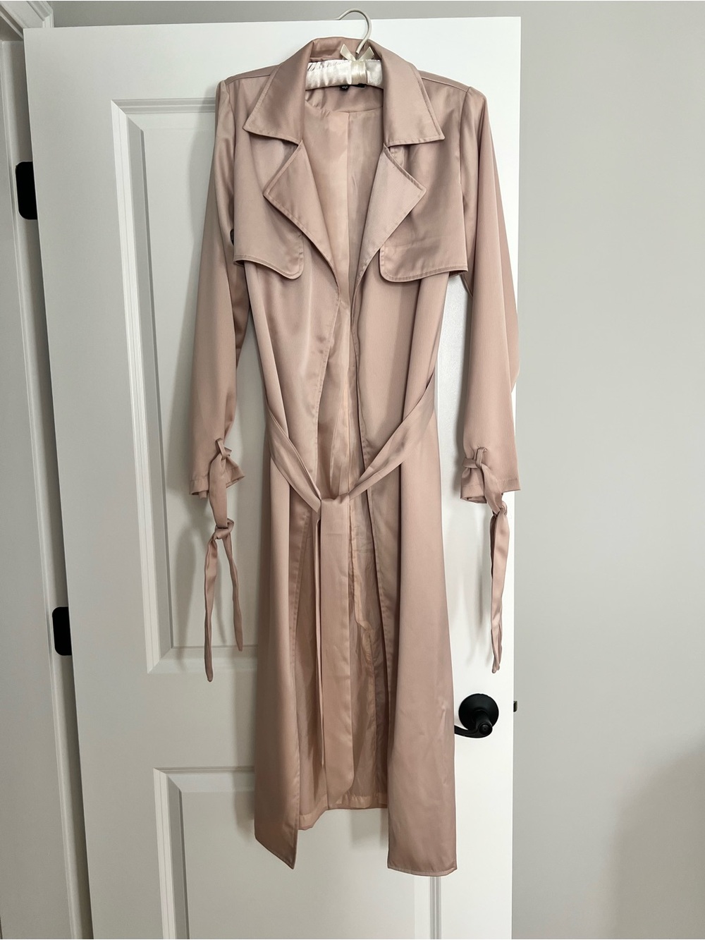 Missguided Blush Pink Satin Trench Coat